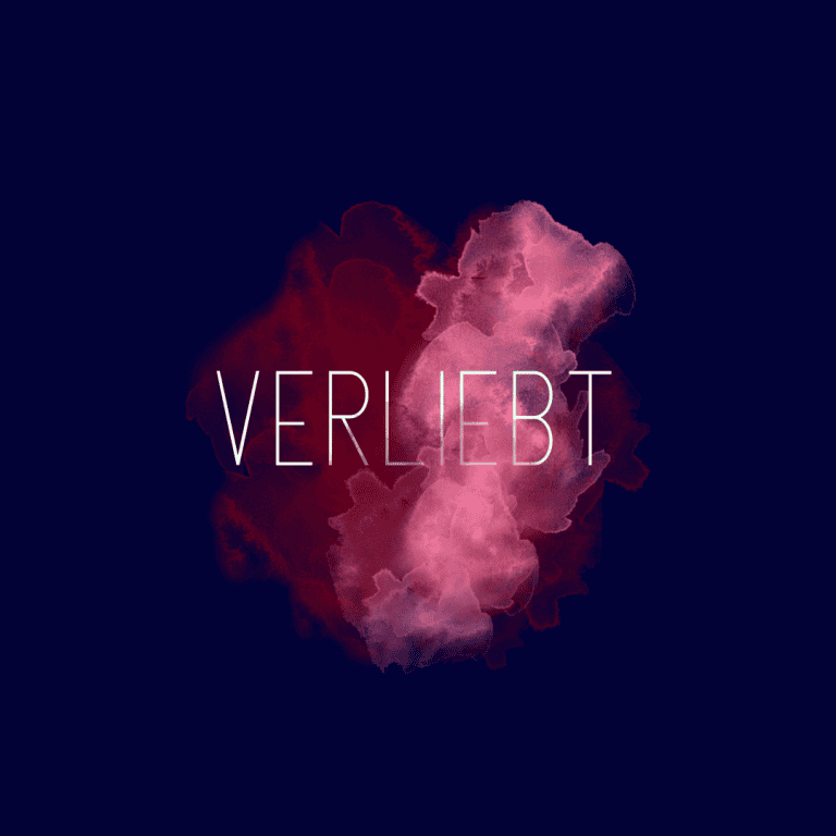 Eine Grafik die, das Wort Verliebt Zeit. Unterlegt von rotem und rosa Rauch.